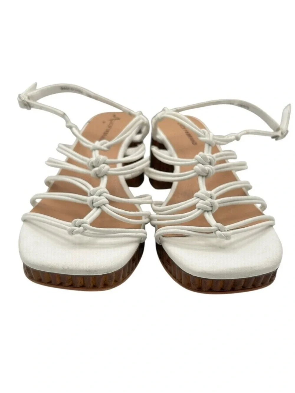 Lucky Brand Bassie White Strappy Knotted Bamboo Block Heel Sandal Women Size 10M